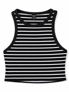 Black & White Striped Cropped Tank Top | SHEIN | Size Large